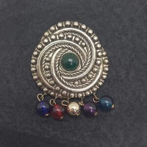 Elegant Silver Tone and Multicolor Beaded Brooch
